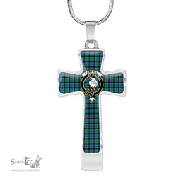 Scottish Campbell (Of Cawdor) Clan Tartan Cross Necklace - Crest Classic Scottish Plaid Tartan Plaid