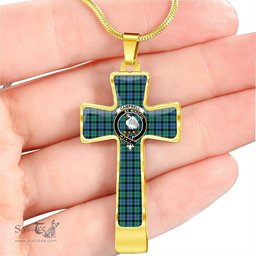 Scottish Campbell (Of Cawdor) Clan Tartan Cross Necklace - Crest Classic Scottish Plaid Tartan Plaid