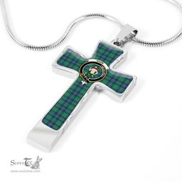 Scottish Shaw (Of Sauchie) Clan Tartan Cross Necklace - Crest Classic Scottish Plaid Tartan Plaid