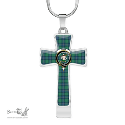 Scottish Shaw (Of Sauchie) Clan Tartan Cross Necklace - Crest Classic Scottish Plaid Tartan Plaid
