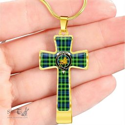 Scottish Campbell (Of Breadalbane) Clan Tartan Cross Necklace - Crest Classic Scottish Plaid Tartan Plaid