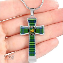 Scottish Campbell (Of Breadalbane) Clan Tartan Cross Necklace - Crest Classic Scottish Plaid Tartan Plaid