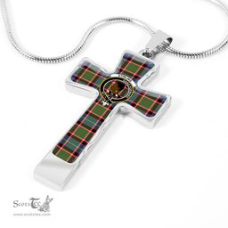 Scottish Stirling (Of Keir) Clan Tartan Cross Necklace - Crest Classic Scottish Plaid Tartan Plaid