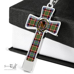 Scottish Stirling (Of Keir) Clan Tartan Cross Necklace - Crest Classic Scottish Plaid Tartan Plaid