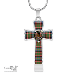 Scottish Stirling (Of Keir) Clan Tartan Cross Necklace - Crest Classic Scottish Plaid Tartan Plaid