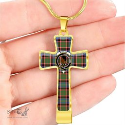 Scottish Stirling (Of Keir) Clan Tartan Cross Necklace - Crest Classic Scottish Plaid Tartan Plaid