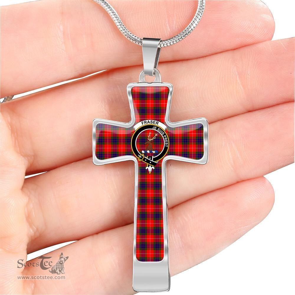 Scottish Fraser (Of Lovat) Clan Tartan Cross Necklace - Crest Classic Scottish Plaid Tartan Plaid