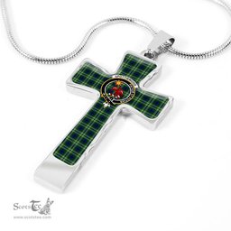 Scottish Spottiswood Clan Tartan Cross Necklace - Crest Classic Scottish Plaid Tartan Plaid