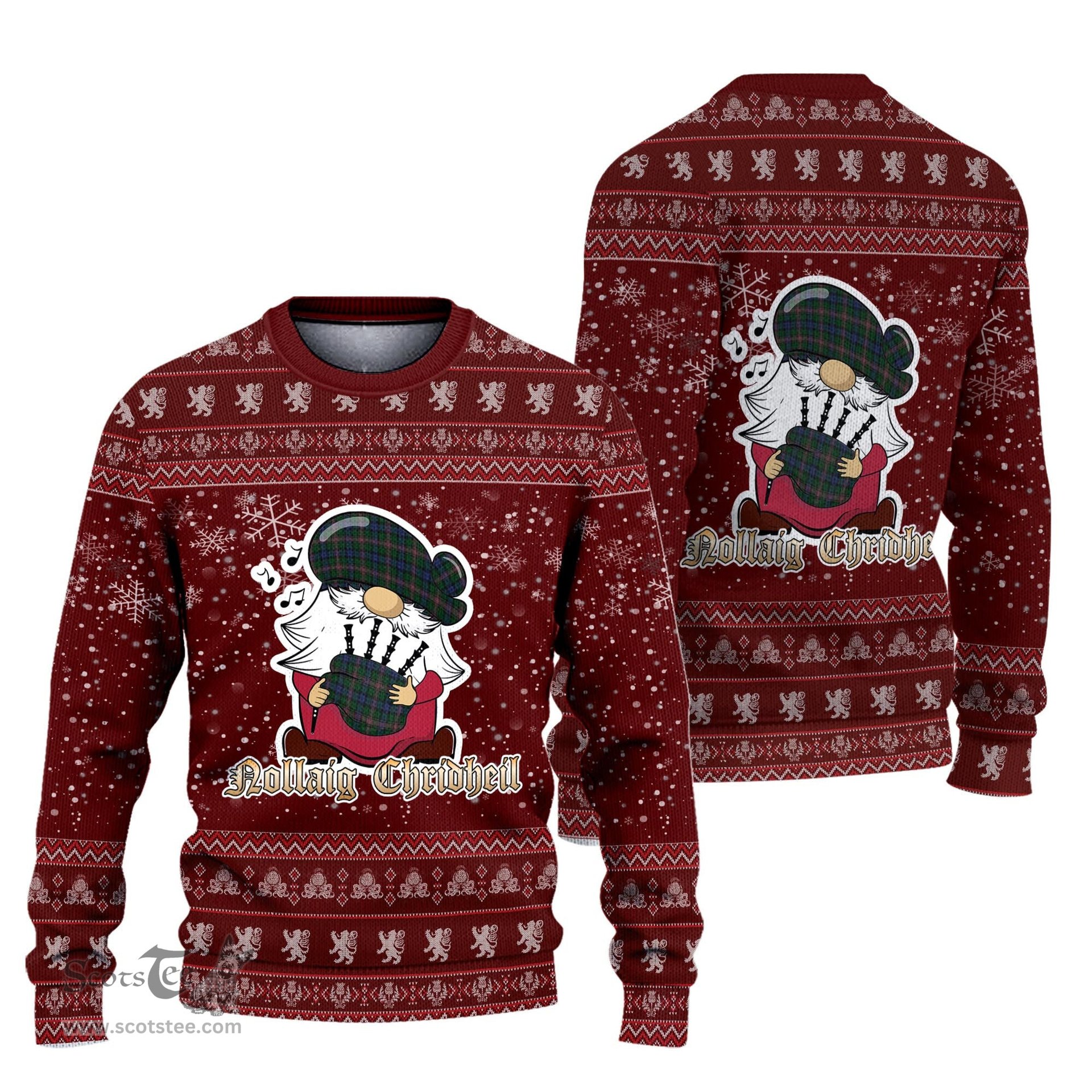 Scottish Allison Clan Christmas Family Tartan Ugly Sweater with Funny Gnome Playing Bagpipes Scottish Plaid Tartan Plaid - ScotsTee - scotstee.com