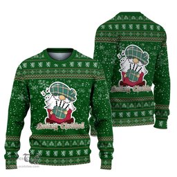 Scottish Alberta Province Canada Clan Christmas Family Tartan Ugly Sweater with Funny Gnome Playing Bagpipes Scottish Plaid Tartan Plaid - ScotsTee - scotstee.com