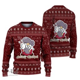 Scottish Boswell Clan Christmas Family Tartan Ugly Sweater with Funny Gnome Playing Bagpipes Scottish Plaid Tartan Plaid - ScotsTee - scotstee.com