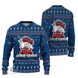 Scottish Brodie Dress Clan Christmas Family Tartan Ugly Sweater with Funny Gnome Playing Bagpipes Scottish Plaid Tartan Plaid - ScotsTee - scotstee.com