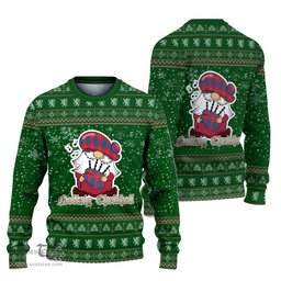 Scottish Blane Clan Christmas Family Tartan Ugly Sweater with Funny Gnome Playing Bagpipes Scottish Plaid Tartan Plaid - ScotsTee - scotstee.com