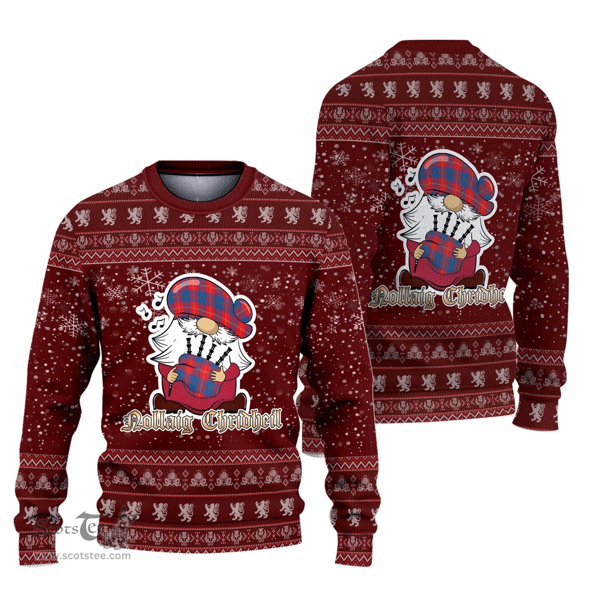 Scottish Blane Clan Christmas Family Tartan Ugly Sweater with Funny Gnome Playing Bagpipes Scottish Plaid Tartan Plaid - ScotsTee - scotstee.com