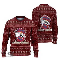Scottish Blane Clan Christmas Family Tartan Ugly Sweater with Funny Gnome Playing Bagpipes Scottish Plaid Tartan Plaid - ScotsTee - scotstee.com