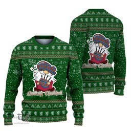 Scottish Bethune Clan Christmas Family Tartan Ugly Sweater with Funny Gnome Playing Bagpipes Scottish Plaid Tartan Plaid - ScotsTee - scotstee.com