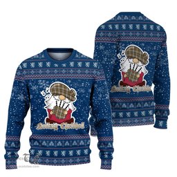 Scottish Baillie Dress Clan Christmas Family Tartan Ugly Sweater with Funny Gnome Playing Bagpipes Scottish Plaid Tartan Plaid - ScotsTee - scotstee.com