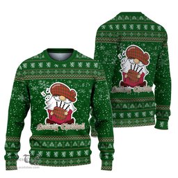 Scottish Bruce Modern Clan Christmas Family Tartan Ugly Sweater with Funny Gnome Playing Bagpipes Scottish Plaid Tartan Plaid - ScotsTee - scotstee.com
