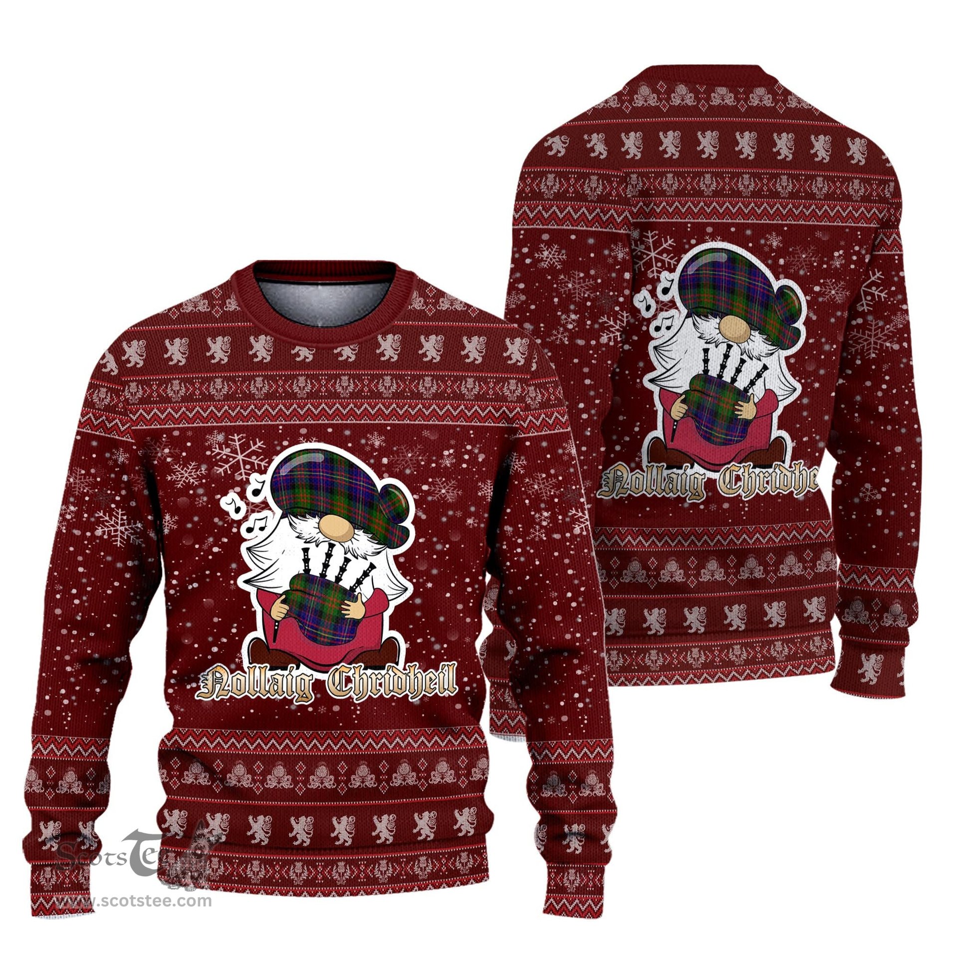 Scottish Chalmers Modern Clan Christmas Family Tartan Ugly Sweater with Funny Gnome Playing Bagpipes Scottish Plaid Tartan Plaid - ScotsTee - scotstee.com