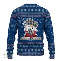Scottish Erskine Black and White Clan Christmas Family Tartan Ugly Sweater with Funny Gnome Playing Bagpipes Scottish Plaid Tartan Plaid - ScotsTee - scotstee.com