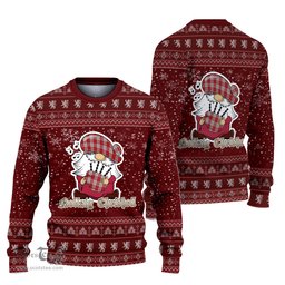 Scottish Erskine Red Clan Christmas Family Tartan Ugly Sweater with Funny Gnome Playing Bagpipes Scottish Plaid Tartan Plaid - ScotsTee - scotstee.com