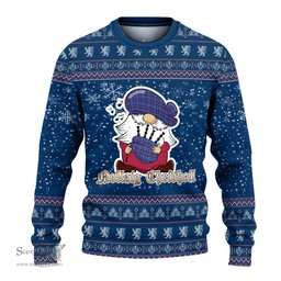 Scottish Elliot Modern Clan Christmas Family Tartan Ugly Sweater with Funny Gnome Playing Bagpipes Scottish Plaid Tartan Plaid - ScotsTee - scotstee.com