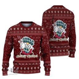 Scottish Campbell Dress Clan Christmas Family Tartan Ugly Sweater with Funny Gnome Playing Bagpipes Scottish Plaid Tartan Plaid - ScotsTee - scotstee.com