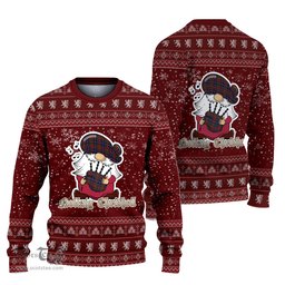 Scottish Crozier Clan Christmas Family Tartan Ugly Sweater with Funny Gnome Playing Bagpipes Scottish Plaid Tartan Plaid - ScotsTee - scotstee.com