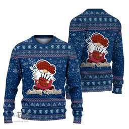 Scottish Dunbar Modern Clan Christmas Family Tartan Ugly Sweater with Funny Gnome Playing Bagpipes Scottish Plaid Tartan Plaid - ScotsTee - scotstee.com
