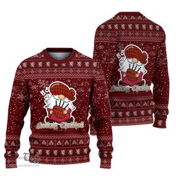 Scottish Dunbar Modern Clan Christmas Family Tartan Ugly Sweater with Funny Gnome Playing Bagpipes Scottish Plaid Tartan Plaid - ScotsTee - scotstee.com