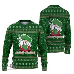Scottish Currie Clan Christmas Family Tartan Ugly Sweater with Funny Gnome Playing Bagpipes Scottish Plaid Tartan Plaid - ScotsTee - scotstee.com