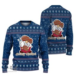 Scottish Chattan Clan Christmas Family Tartan Ugly Sweater with Funny Gnome Playing Bagpipes Scottish Plaid Tartan Plaid - ScotsTee - scotstee.com