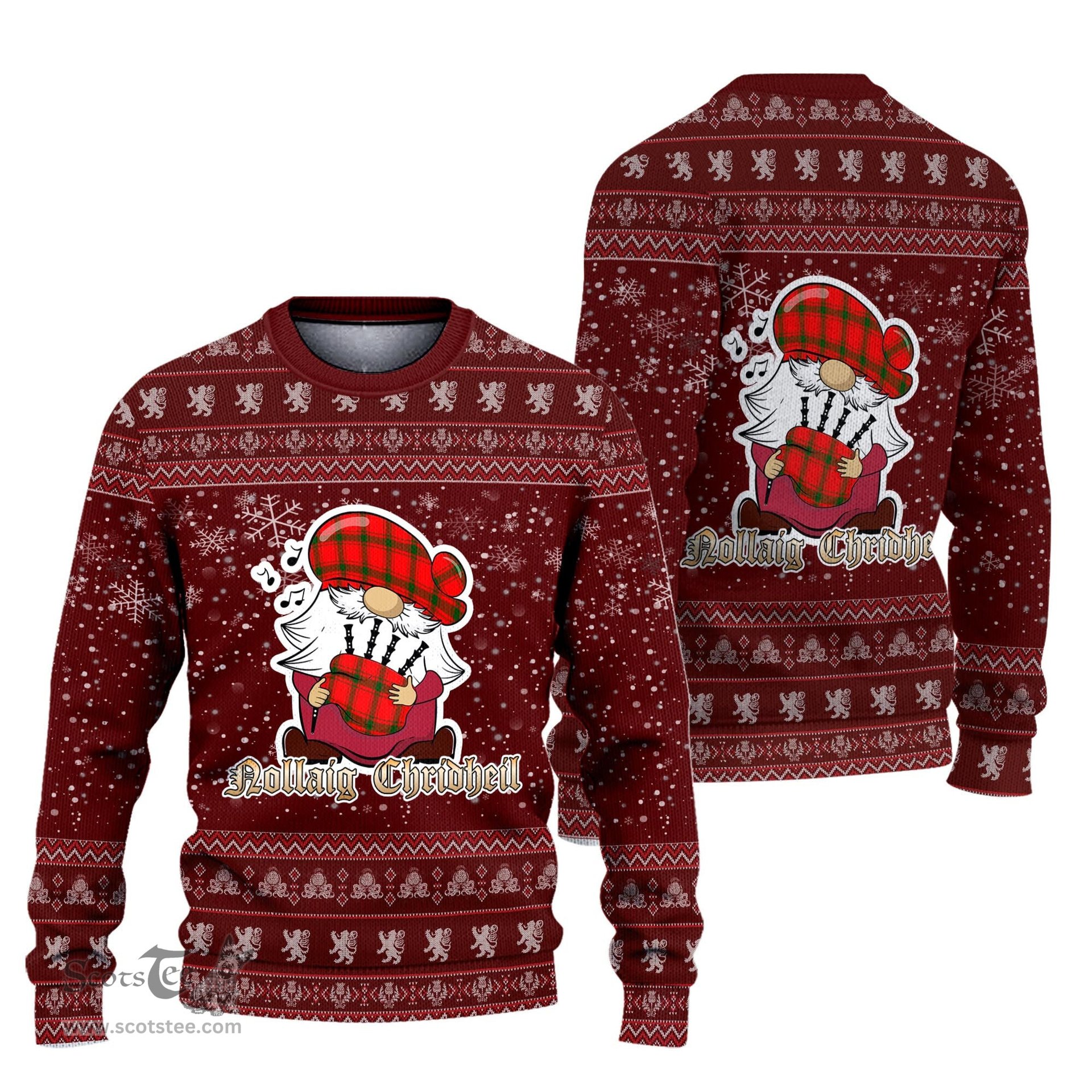 Scottish Darroch Clan Christmas Family Tartan Ugly Sweater with Funny Gnome Playing Bagpipes Scottish Plaid Tartan Plaid - ScotsTee - scotstee.com