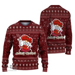 Scottish Darroch Clan Christmas Family Tartan Ugly Sweater with Funny Gnome Playing Bagpipes Scottish Plaid Tartan Plaid - ScotsTee - scotstee.com