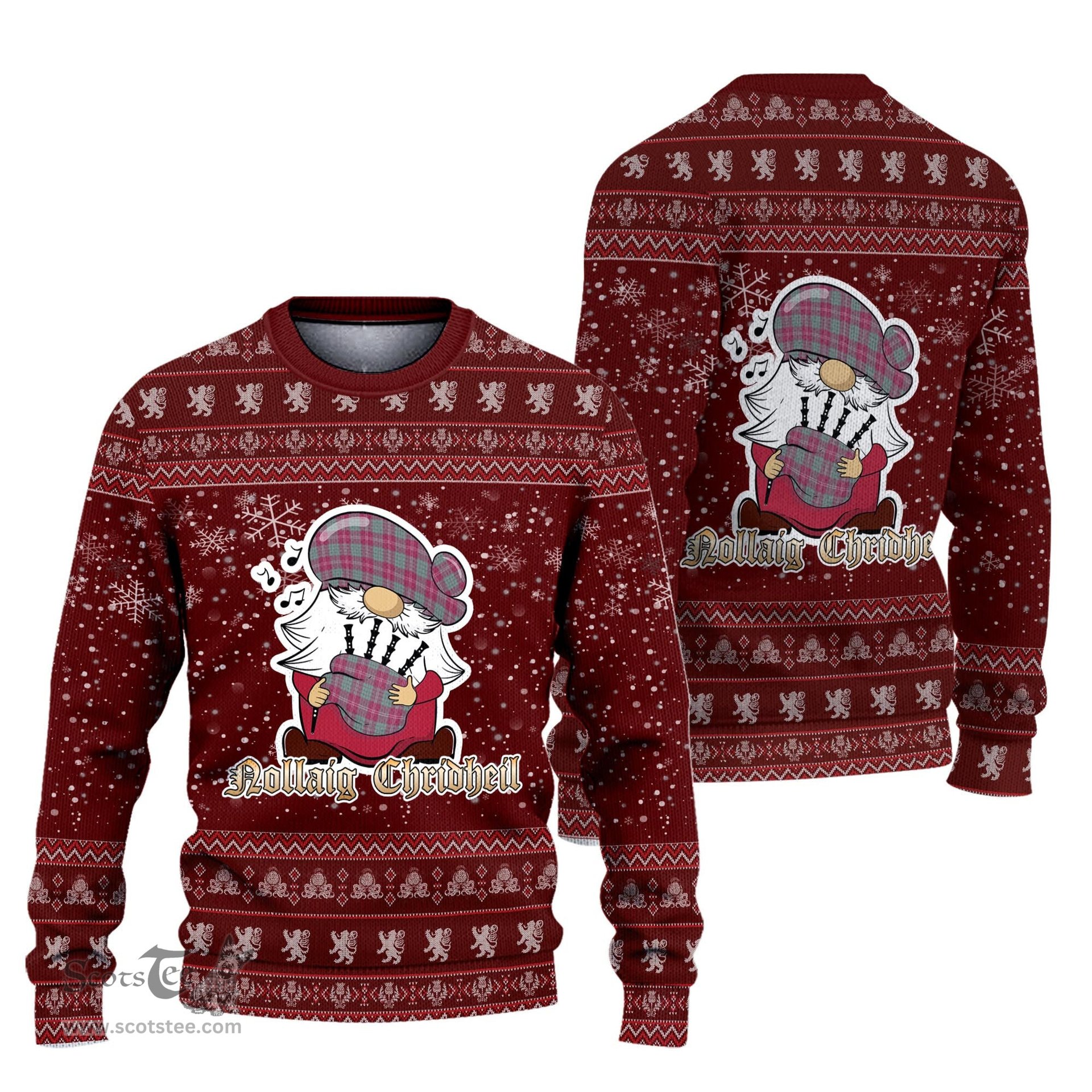 Scottish Crawford Ancient Clan Christmas Family Tartan Ugly Sweater with Funny Gnome Playing Bagpipes Scottish Plaid Tartan Plaid - ScotsTee - scotstee.com