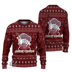 Scottish Crawford Ancient Clan Christmas Family Tartan Ugly Sweater with Funny Gnome Playing Bagpipes Scottish Plaid Tartan Plaid - ScotsTee - scotstee.com