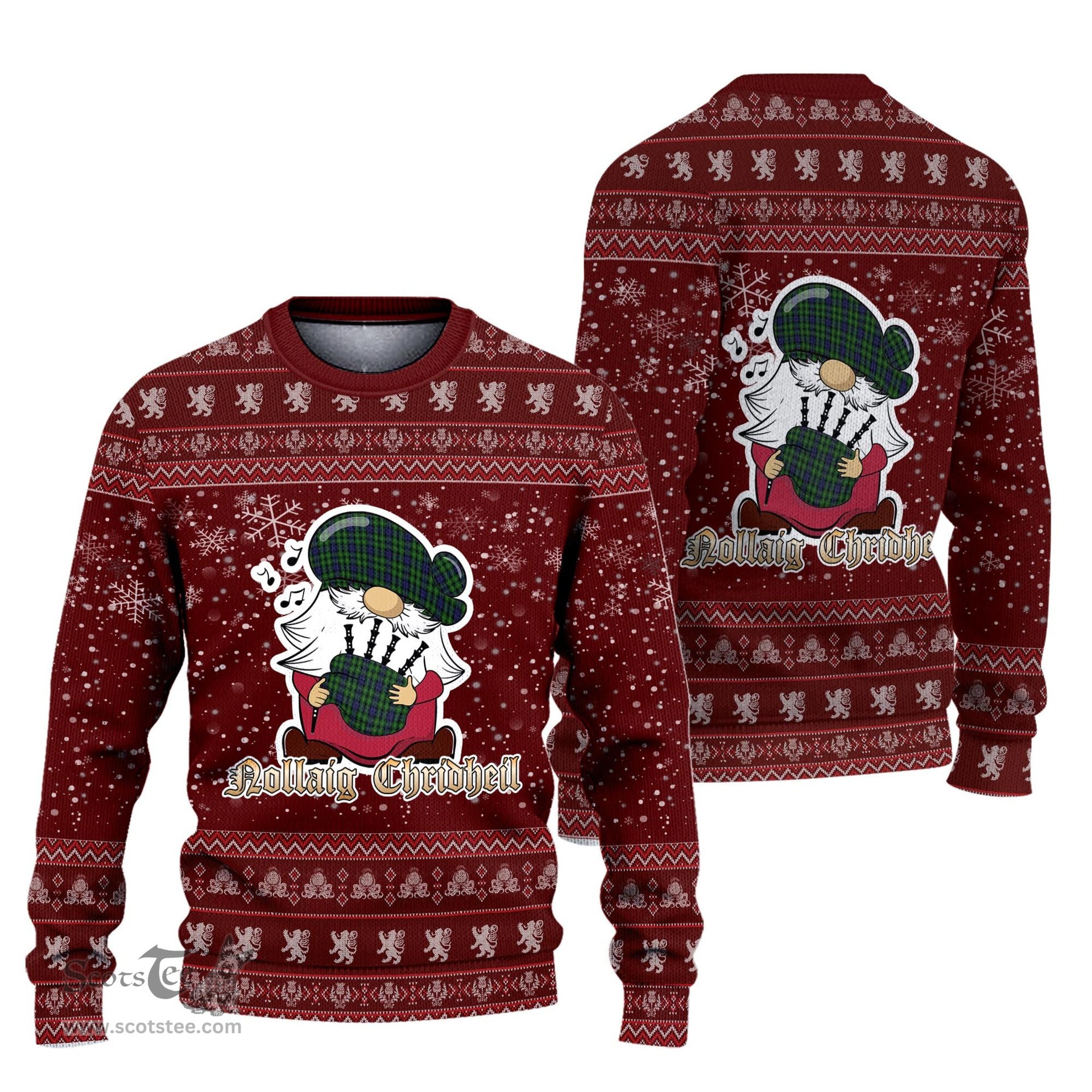 Scottish Campbell of Breadalbane Clan Christmas Family Tartan Ugly Sweater with Funny Gnome Playing Bagpipes Scottish Plaid Tartan Plaid - ScotsTee - scotstee.com