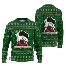 Scottish Carlow County Ireland Clan Christmas Family Tartan Ugly Sweater with Funny Gnome Playing Bagpipes Scottish Plaid Tartan Plaid - ScotsTee - scotstee.com