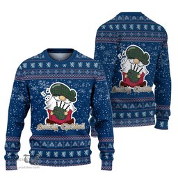 Scottish Gray Hunting Clan Christmas Family Tartan Ugly Sweater with Funny Gnome Playing Bagpipes Scottish Plaid Tartan Plaid - ScotsTee - scotstee.com