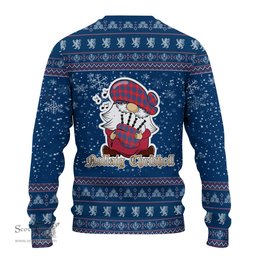Scottish Galloway Red Clan Christmas Family Tartan Ugly Sweater with Funny Gnome Playing Bagpipes Scottish Plaid Tartan Plaid - ScotsTee - scotstee.com