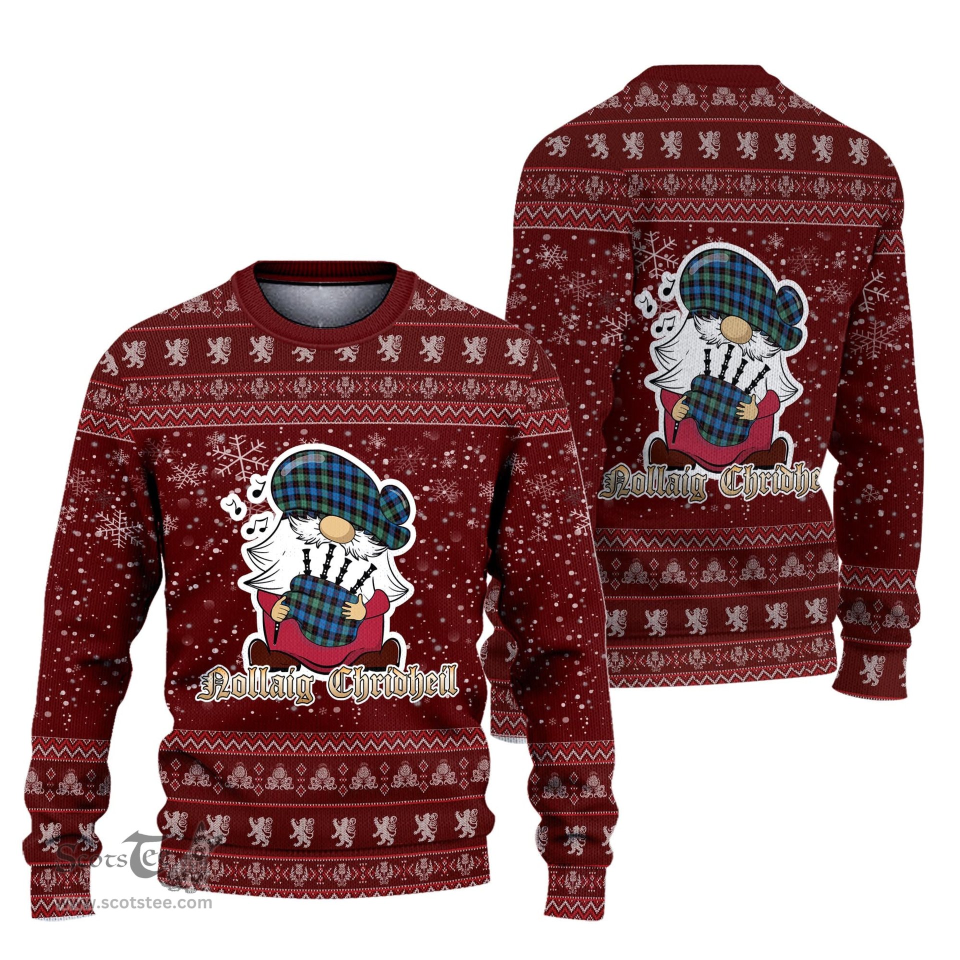 Scottish Guthrie Ancient Clan Christmas Family Tartan Ugly Sweater with Funny Gnome Playing Bagpipes Scottish Plaid Tartan Plaid - ScotsTee - scotstee.com