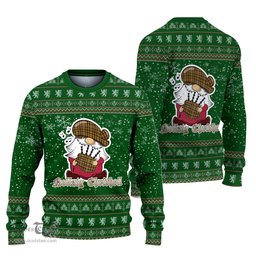 Scottish Jardine Clan Christmas Family Tartan Ugly Sweater with Funny Gnome Playing Bagpipes Scottish Plaid Tartan Plaid - ScotsTee - scotstee.com