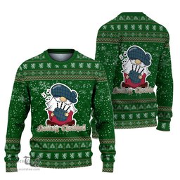 Scottish Keith Clan Christmas Family Tartan Ugly Sweater with Funny Gnome Playing Bagpipes Scottish Plaid Tartan Plaid - ScotsTee - scotstee.com