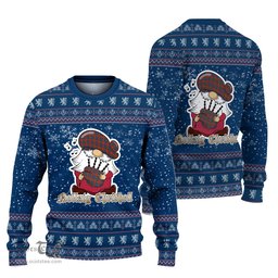Scottish Fraser Ancient Clan Christmas Family Tartan Ugly Sweater with Funny Gnome Playing Bagpipes Scottish Plaid Tartan Plaid - ScotsTee - scotstee.com