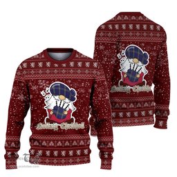 Scottish Kinnaird Clan Christmas Family Tartan Ugly Sweater with Funny Gnome Playing Bagpipes Scottish Plaid Tartan Plaid - ScotsTee - scotstee.com