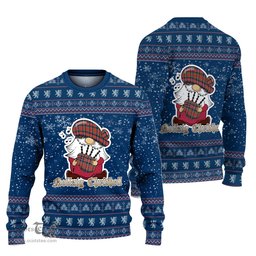 Scottish MacDuff Ancient Clan Christmas Family Tartan Ugly Sweater with Funny Gnome Playing Bagpipes Scottish Plaid Tartan Plaid - ScotsTee - scotstee.com