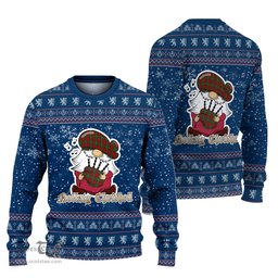 Scottish Lennox Clan Christmas Family Tartan Ugly Sweater with Funny Gnome Playing Bagpipes Scottish Plaid Tartan Plaid - ScotsTee - scotstee.com