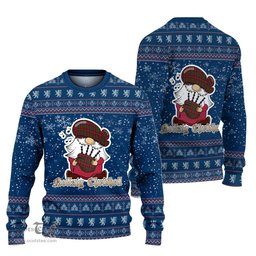 Scottish Geddes Clan Christmas Family Tartan Ugly Sweater with Funny Gnome Playing Bagpipes Scottish Plaid Tartan Plaid - ScotsTee - scotstee.com