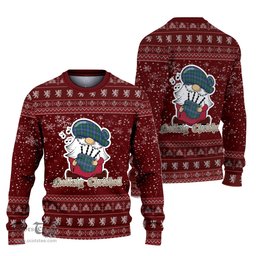 Scottish Lambert Clan Christmas Family Tartan Ugly Sweater with Funny Gnome Playing Bagpipes Scottish Plaid Tartan Plaid - ScotsTee - scotstee.com