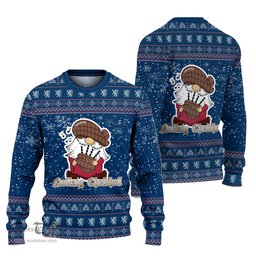 Scottish Innes Ancient Clan Christmas Family Tartan Ugly Sweater with Funny Gnome Playing Bagpipes Scottish Plaid Tartan Plaid - ScotsTee - scotstee.com